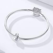 1入組925純銀迷你梅花矽膠定位手環帶珠子適用於女性 - 銀色 - 查看 3