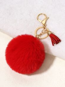 1 Pieza Llavero Con Borla De Pompones - Rojo - Ver 1