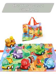 Coche Juguete De Dinosaurio Para Niño De 1 Año, 6 Piezas Construcción De Vehículos De Retroceso Con Tapete De Juegos Para Niños Pequeños, Juguete Coche De Monstruo De Fricción Para Bebé Cumpleaños Regalo, Coches De Dino Para Niños De 3-5 Años - Rojo - Ver 1