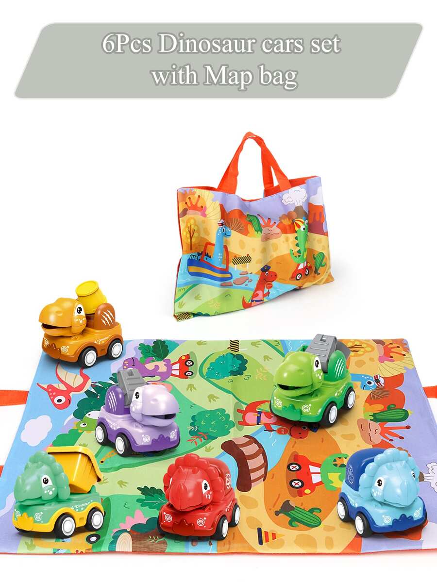 Coche Juguete De Dinosaurio Para Niño De 1 Año, 6 Piezas Construcción De Vehículos De Retroceso Con Tapete De Juegos Para Niños Pequeños, Juguete Coche De Monstruo De Fricción Para Bebé Cumpleaños Regalo, Coches De Dino Para Niños De 3-5 Años - Rojo - Ver 1