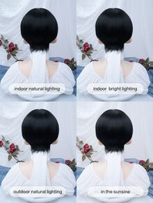 alicegarden 1 Bộ tóc giả ngắn tổng hợp chịu nhiệt màu đen, dài 10 inch, được dệt hoàn toàn bằng máy, trông tự nhiên như thật hàng ngày (Không bao gồm phụ kiện) - màu đen - Xem 7