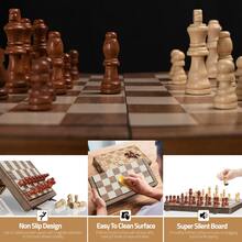 International Chess Set, Folding Wooden Standard Travel International Chess Board Game Set with Magnetic Crafted Pieces - Khaki - View 2