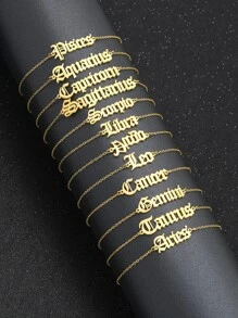 1入女童熱門時尚英文字母12星座字母裝飾手鍊,適用於時尚派對珠寶首飾和日常生活,適合兒童生日禮物 - 金黃色 - 查看 3