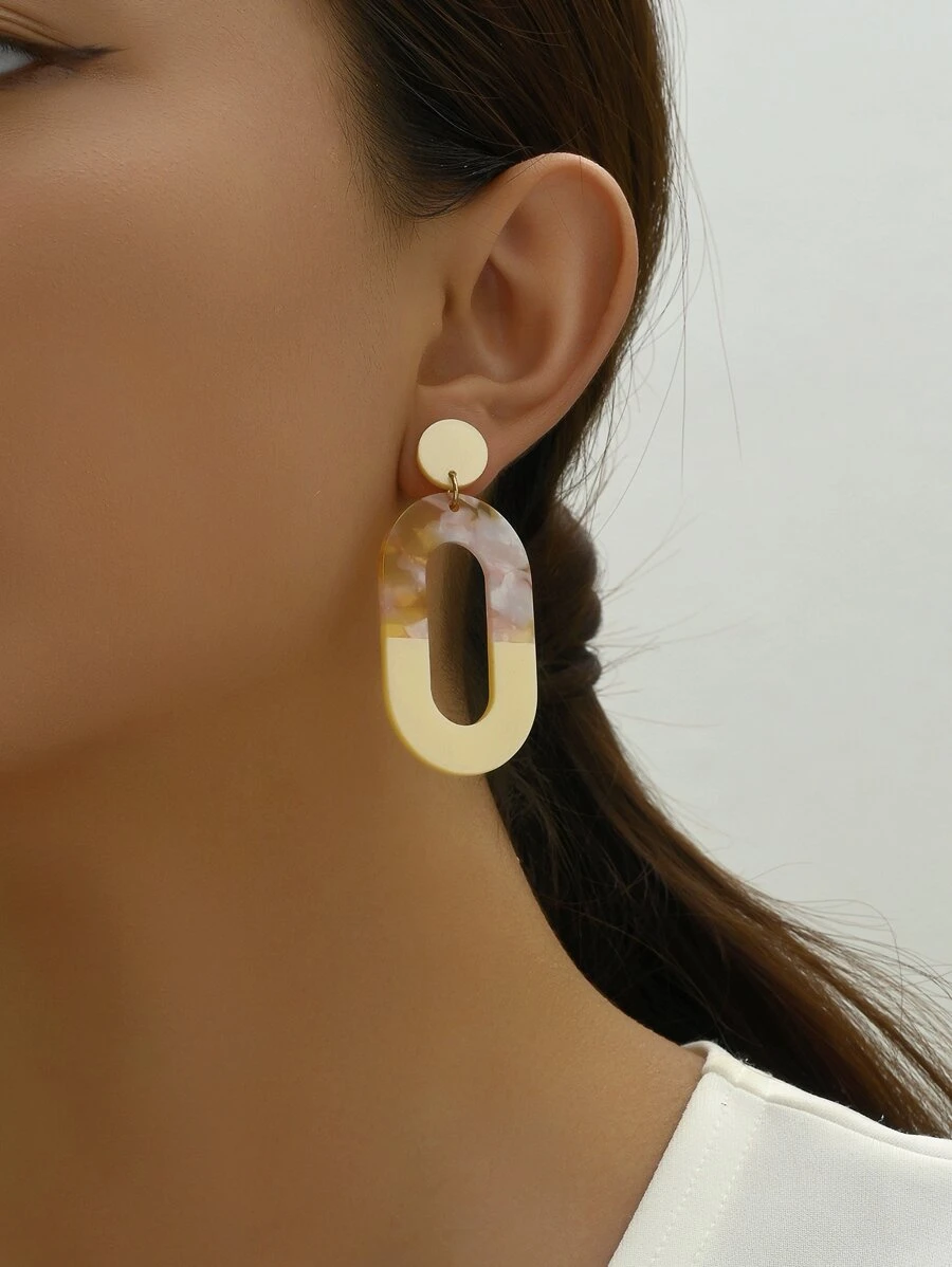 1副波西米亞風格萬用樹脂橢圓吊墜耳環