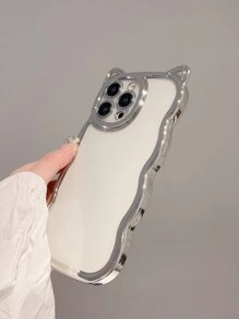 Apple A Stylish Wavy Edge Cat Ear Shape Electroplated Silver Thickened Anti-Fall Tpu Mobile Phone Case Compatible With Iphone Waterproof Shockproof Scratch Resistant