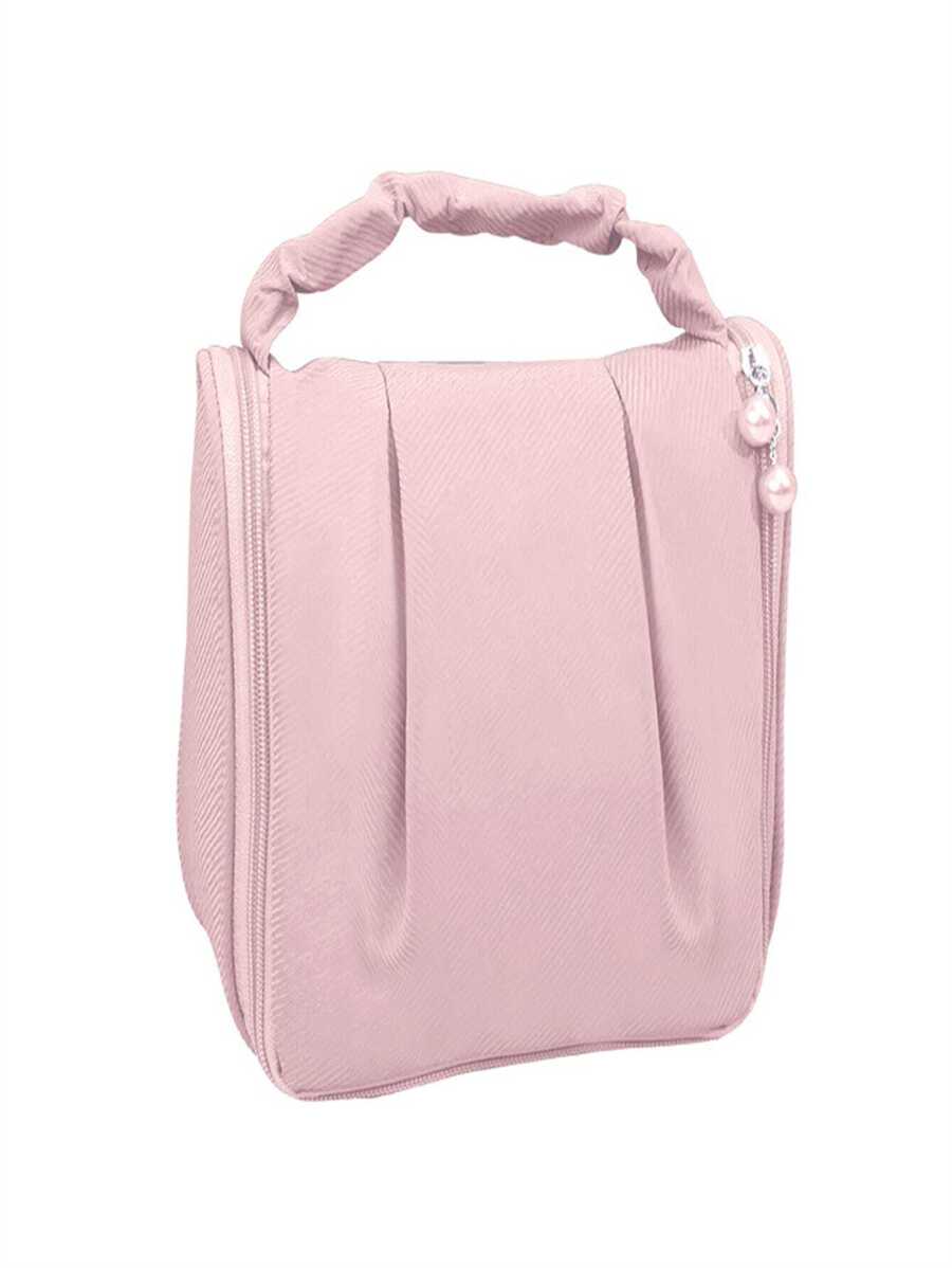 Hanging Multifunctional Portable Toiletry Bag, Cosmetic Storage Bag With Hand Strap - Pink - View 1