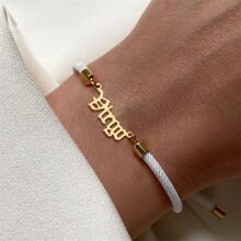 1pc New Stainless Steel Zodiac Adjustable Rope Bracelet For Women Party - White - View 1
