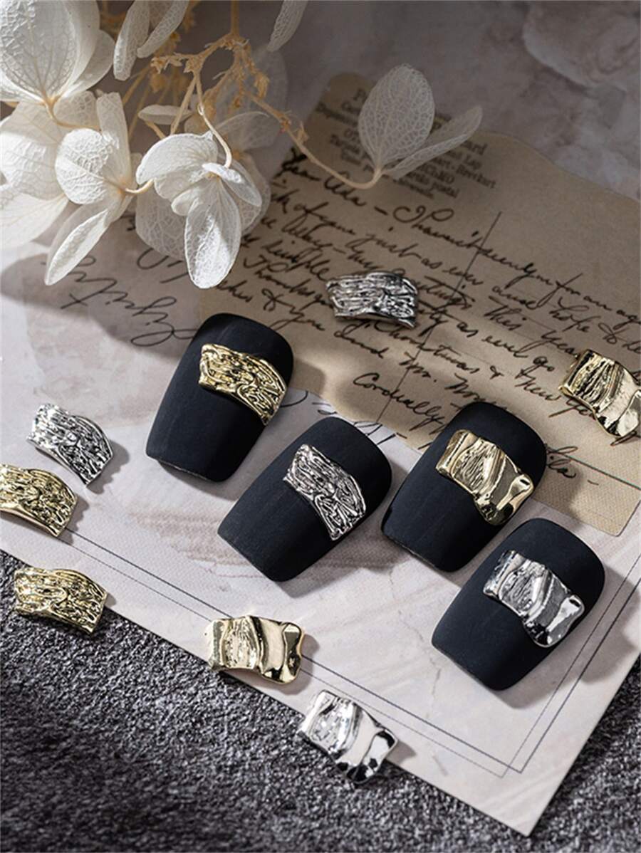 40pcs/Set Alloy Metallic Nail Art Decoration With Ruffle Element, Gold & Silver Color DIY Nail Charms Nail Gems Nail Supplies - Multicolor - View 1