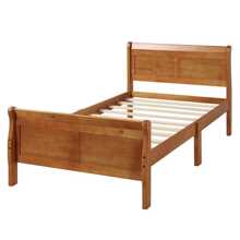 MERAX Wood Platform Bed Twin Bed Frame Mattress Foundation Sleigh Bed With Headboard/Footboard/Wood Slat Support - Oak - View 5