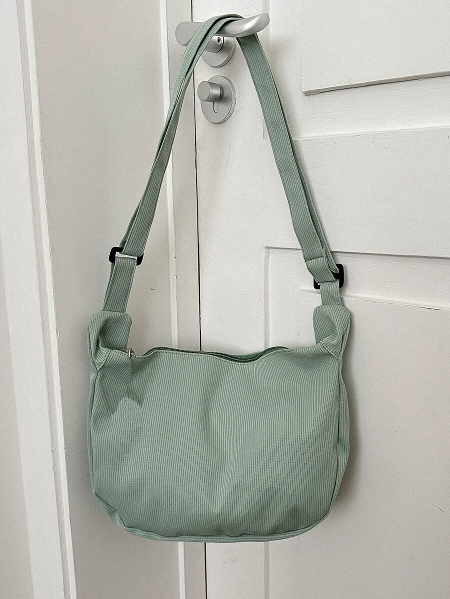 Fashionable Solid Color Casual Cute Crossbody Bag With Random Plaid Patterns - Green - View 1