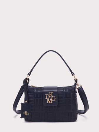 DK DKMG VANESSAMAY&DKMG Gamla pengar, Elegant, Enfärgad Pu-handväska med metallisk bokstavsdekor, Crossbody-väska Lämplig för kvinnor Daglig användning Klassisk, CasualWork, Affärer, Pendla, Trendig väska för kvinnor Elegant