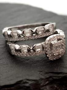 1 cặp/2 cái Đúng mốt & Đơn giản Hình vuông Xu hướng: Cắt giảm Zirconia Nhẫn Đối với phụ nữ , Ngày kỷ niệm & Lễ cưới Qủa tặng Ngày lễ tình nhân - Bạc - Xem 5