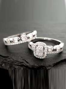 1 cặp/2 cái Đúng mốt & Đơn giản Hình vuông Xu hướng: Cắt giảm Zirconia Nhẫn Đối với phụ nữ , Ngày kỷ niệm & Lễ cưới Qủa tặng Ngày lễ tình nhân - Bạc - Xem 4