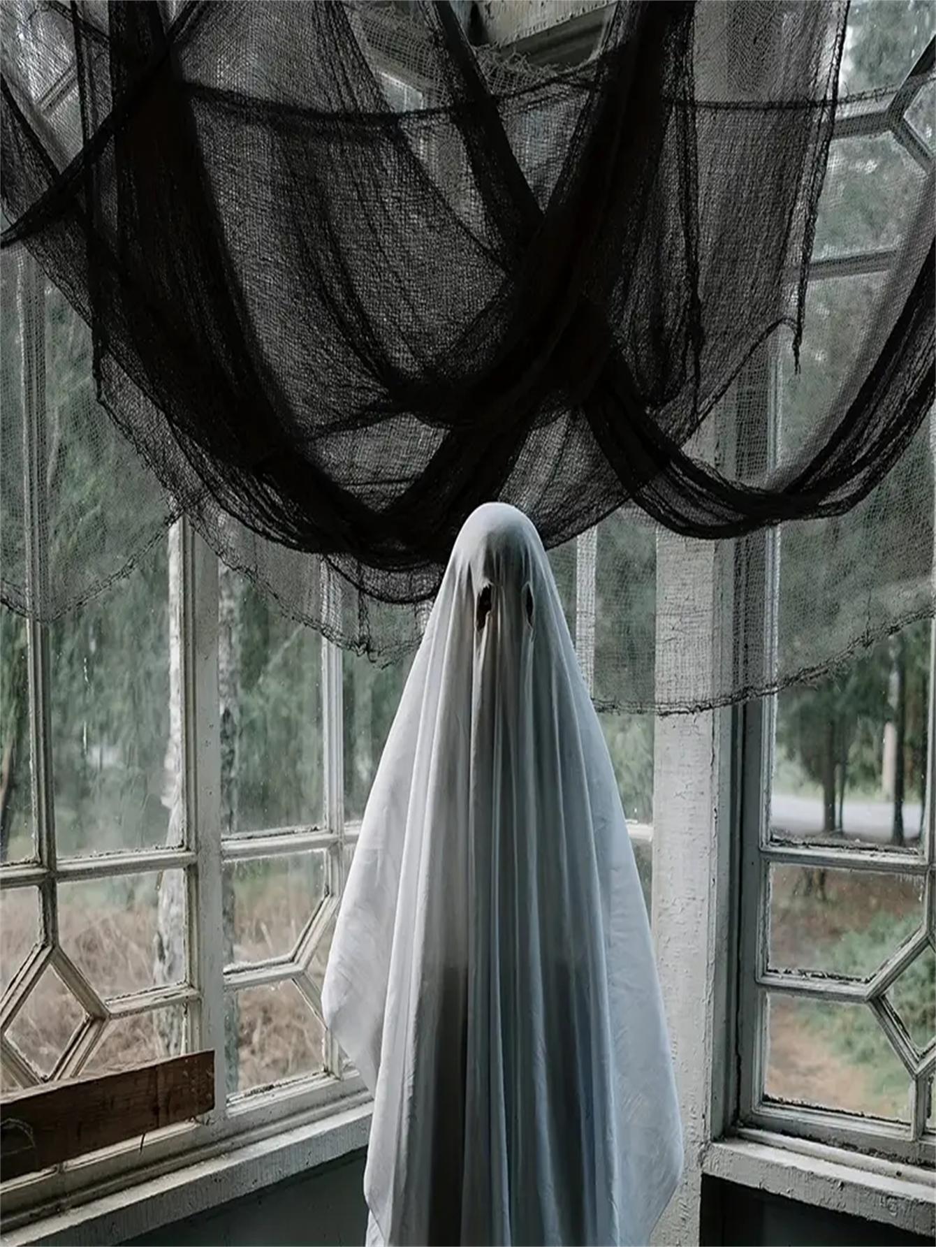 1pc, Halloween Creepy Cloth Decoration, Black Scary Halloween Gauze Cloth, 71x 30 In, Spooky