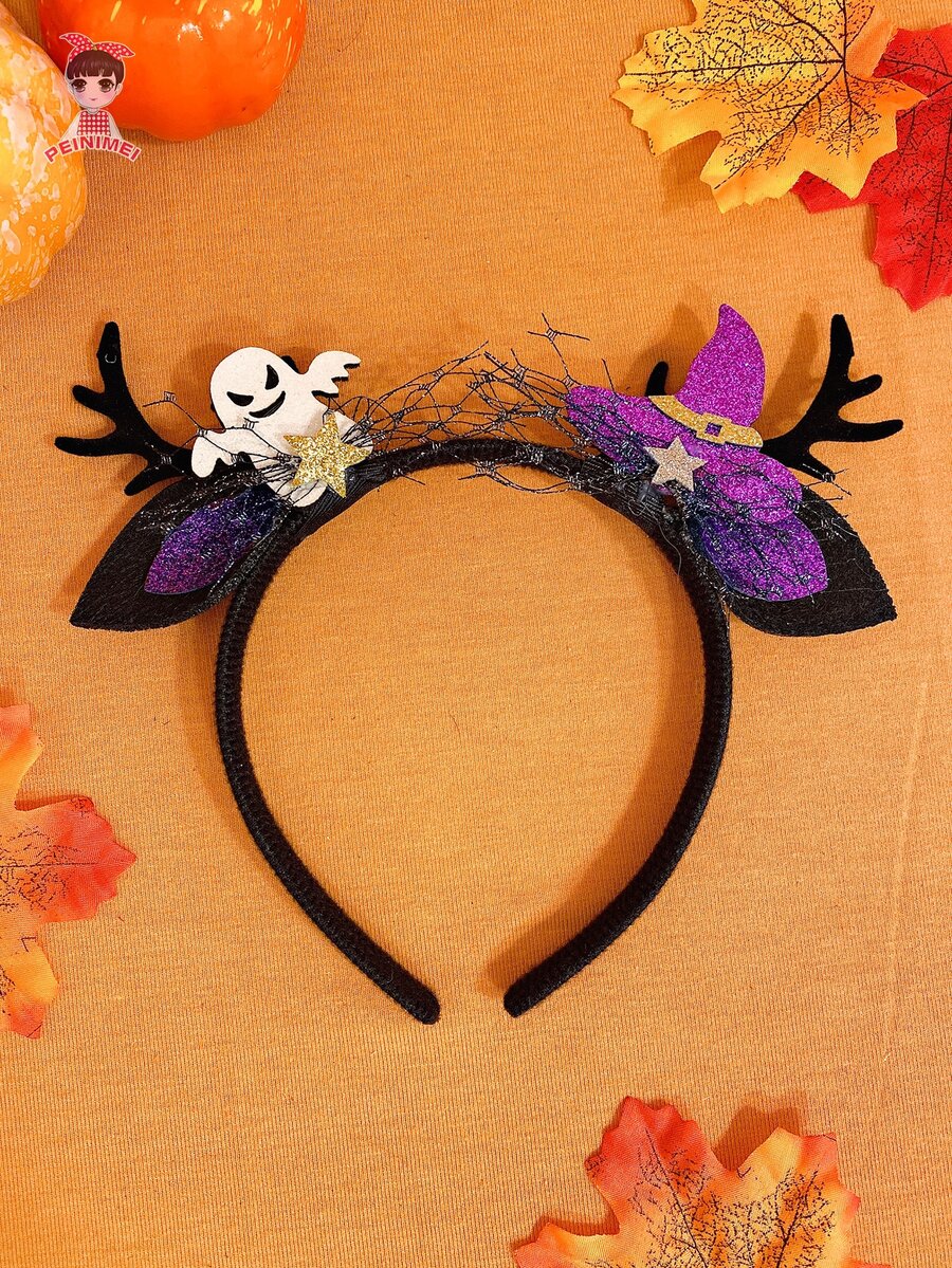 1 件裝女嬰萬聖節南瓜頭和鹿角有趣髮箍 - 彩色 - 查看 1