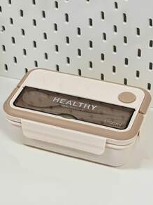 1 pieza Caja de almuerzo con múltiples compartimentos, Caja bento portátil de plástico para estudiantes, Recipiente de conservación de alimentos, Regalo de Navidad de cocina - Beis - Ver 4