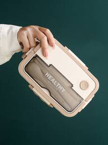 1 pieza Caja de almuerzo con múltiples compartimentos, Caja bento portátil de plástico para estudiantes, Recipiente de conservación de alimentos, Regalo de Navidad de cocina - Beis - Ver 5