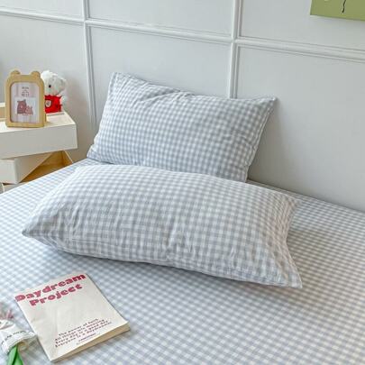 Bộ vỏ gối Polyester kẻ caro xanh mờ mềm mại màu xanh nhạt gingham 48x74cm 50x75cm 20x30in cho trang trí phòng ngủ ấm cúng
