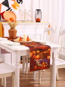 Miater 1 Pieza Bandera De Mesa Impermeable Para Decoración De Halloween Con Patrón De Calabaza Impreso - Naranja Coral - Ver 5