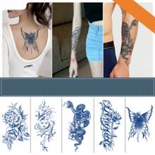 1PC Semi Permanent Lotus Tattoos Body Art Waterproof Temporary Tattoo Sticker for Men Women - White - View 2