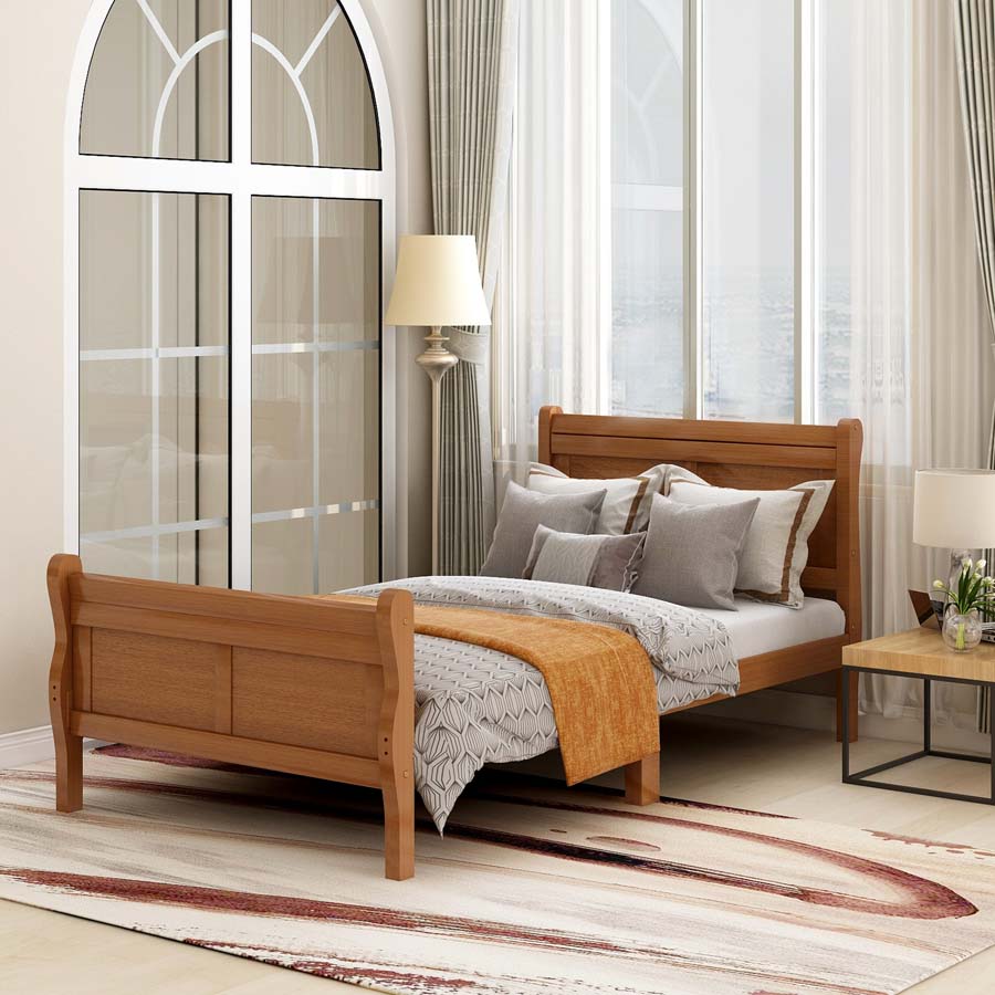MERAX Wood Platform Bed Twin Bed Frame Mattress Foundation Sleigh Bed With Headboard/Footboard/Wood Slat Support - Oak - View 1