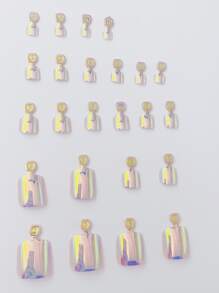 Mejora tu apariencia con 30 piezas de diseño de uñas para pies con forma cuadrada corta, efecto espejo en polvo láser, colores Aurora. Viene con 1 pieza de pegamento de gelatina y 1 pieza de lima de uñas. Adecuado para fiestas, bailes, uso diario, etc. - Multicolor - Ver 5