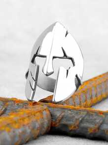 Anillo De Titanio Con Máscara De Guerrero Espartano - Anillo Retro De Acero Inoxidable Para Hombre - Plateado - Ver 3