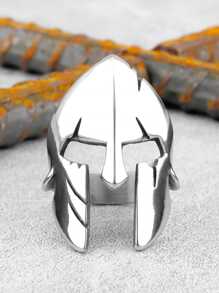 Anillo De Titanio Con Máscara De Guerrero Espartano - Anillo Retro De Acero Inoxidable Para Hombre - Plateado - Ver 1