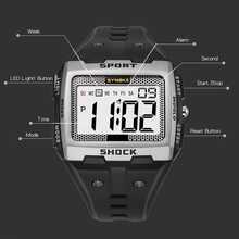 SYNOKE 50m Waterproof Large Dial Men's Square Sports Watch - Silver - View 6