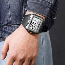 SYNOKE 50m Waterproof Large Dial Men's Square Sports Watch - Silver - View 4