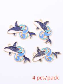 4 件裝裝飾海豚魚設計吊墜珠適用於耳環、項鍊、手鍊 Diy 珠寶製作 - 藍色 - 查看 1