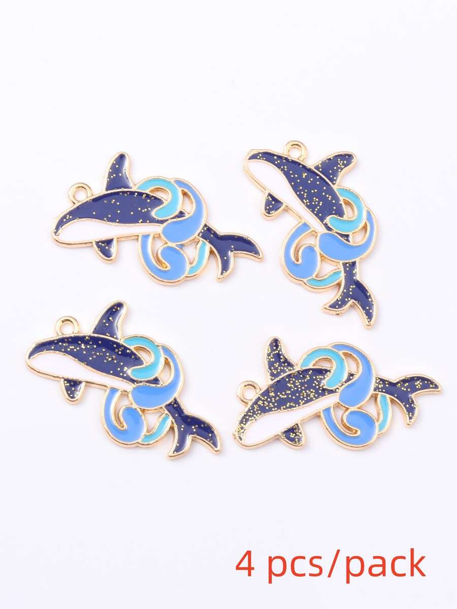 4 件裝裝飾海豚魚設計吊墜珠適用於耳環、項鍊、手鍊 Diy 珠寶製作 - 藍色 - 查看 1