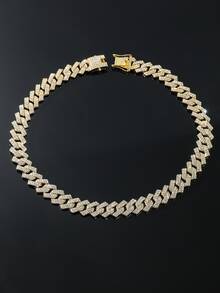 1 pieza Collar de cadena con diamante de imitación incrustado con cadena dragón garra corchete de hombres personalizado uso diario - Amarillo Oro - Ver 3