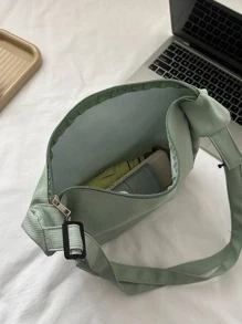 Fashionable Solid Color Casual Cute Crossbody Bag With Random Plaid Patterns - Green - View 4