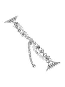 1pc Pearl Bracelet Stainless Steel Watch Band Compatible With Apple Watch 46/38/40/41/42/44/45/49mm, Compatible With Apple Watch S10/9/Ultra/SE/8/7/6/5/4/3/2/1 - Silver - View 6