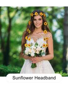 1 Stück Blumen Hippie Stirnband Blumen Krone Bohemian Sonnenblumen Perlen verstellbar Blumen Kopfschmuck Haraccessoires (Gelb) Boho Valentinstag