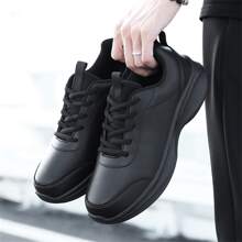 أحذية رياضية للرجال، جلد أسود مقاوم للماء أحذية كاجوال جندرية، مناسبة للأيام الممطرة، التمارين الرياضية، الارتداء اليومي، أحذية سميكة بنعل سميك