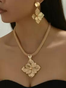 3 pièces/set Ensemble de bijoux de mariée magnifique avec collier et boucles d'oreilles à fleurs. Cadeau pour la Saint-Valentin, Maman, Mère, Fête des Mères.