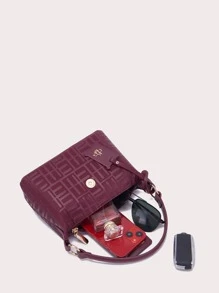 DK DKMG Elegant,Old Money Solid Color Pu Handbag Crossbody Bag With Metallic Letter Decoration, Suitable For Women's Daily Use Classic,Casual Work,Business,Commute, Fashionable Burgundy Bag, Bag For Women Elegant