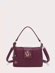 DK DKMG Elegant,Old Money Solid Color Pu Handbag Crossbody Bag With Metallic Letter Decoration, Suitable For Women's Daily Use Classic,Casual Work,Business,Commute, Fashionable Burgundy Bag, Bag For Women Elegant