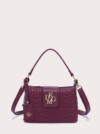 DK DKMG Elegant,Old Money Solid Color Pu Handbag Crossbody Bag With Metallic Letter Decoration, Suitable For Women's Daily Use Classic,Casual Work,Business,Commute, Fashionable Burgundy Bag, Bag For Women Elegant , Red Bag