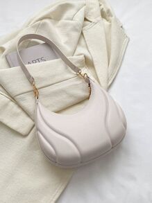 1pc Embossed White Pu Fashion Solid Color Small Shoulder Bag Suitable For Daily Use Minimalist Solid Color Bag All-Match Textured Crescent Bag Women's All-Match Underarm Bag For Daily Use - Beige - View 6