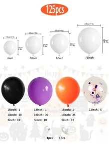 萬聖節氣球花環拱門套件,含 125 個黑色、橙色、紫色乳膠氣球、裝飾五彩紙屑和五色紙飄帶,適合女孩、男孩萬聖節家庭派對裝飾和攝影道具 - 彩色 - 查看 3