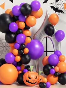 萬聖節氣球花環拱門套件,含 125 個黑色、橙色、紫色乳膠氣球、裝飾五彩紙屑和五色紙飄帶,適合女孩、男孩萬聖節家庭派對裝飾和攝影道具 - 彩色 - 查看 4