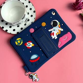 sosofi Apple 卡片夹儿童 iPad 保护套 1 件可爱宇航员设计防震全包裹边缘硅胶平板电脑保护套带支架功能，兼容三星/iPad