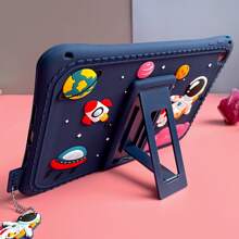 sosofi Capa para iPad infantil com porta-cartões Apple, 1 peça, adorável design de astronauta, à prova de choque, borda envolvente completa, capa protetora de silicone para tablet com função de suporte, compatível com Samsung/iPad - Amarelo - Ver 7