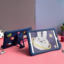 sosofi Capa para iPad infantil com porta-cartões Apple, 1 peça, adorável design de astronauta, à prova de choque, borda envolvente completa, capa protetora de silicone para tablet com função de suporte, compatível com Samsung/iPad - Amarelo - Ver 4