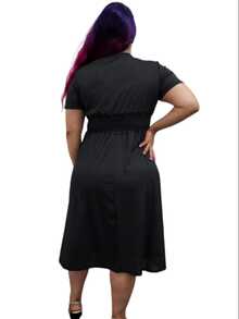 VESTIDO DE MUJER CON CUELLO V, CON ELASTICO BAJO EL PECHO - Gris Oscuro - Ver 3