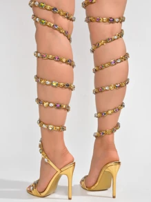 Women's Gem Embellished Wrap Around High Heels - Panus Heels - 金色 - 查看 5
