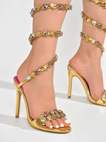 Women's Gem Embellished Wrap Around High Heels - Panus Heels - 金色 - 查看 4